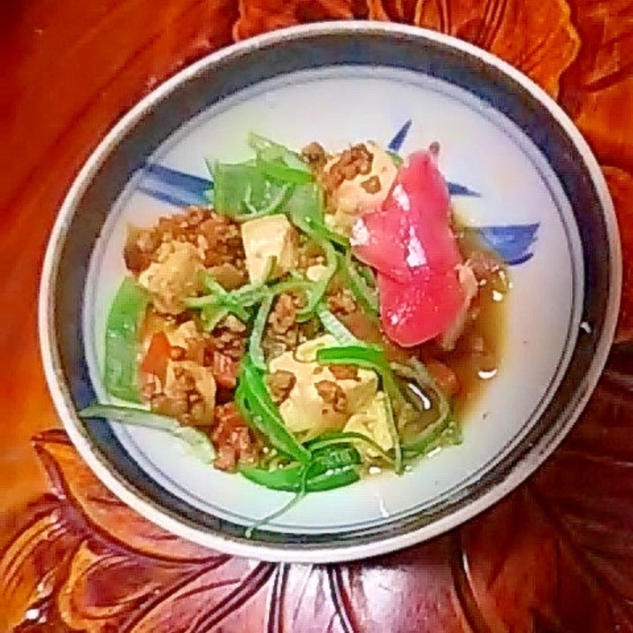 豆腐ひき肉細切りピーマンの煮物